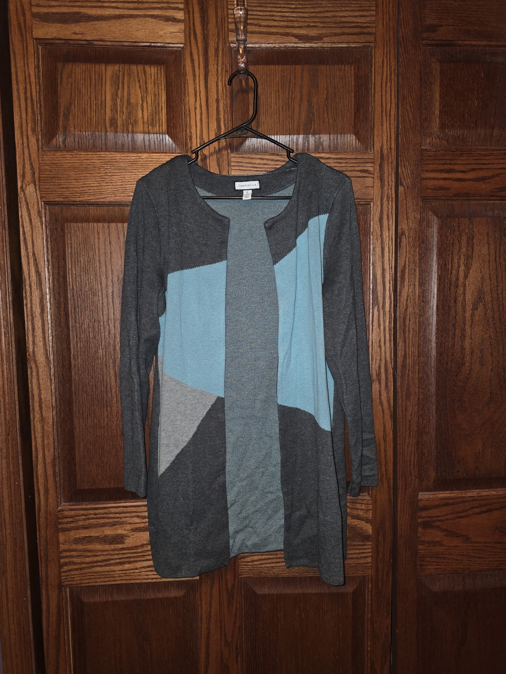 Charter Club Gray & Blue Open-Front Colorblock Women's Sweater